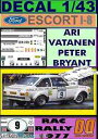 【送料無料】模型車 モデルカー デカールフォードエスコートアリバタネンラックラリーdecal 143 ford escort rs 1800 mk ii ari...