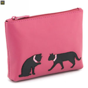 【送料無料】猫　ネコ　キャット　バッグ　小物　ハーネスレザージップトップコインアップリケピンクharness leather zip top coin purse with applique cat detail pink