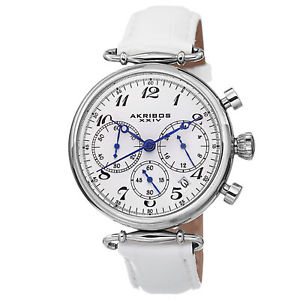 【送料無料】腕時計　ウォッチクォーツクロノグラフホワイトレザーストラップウォッチ womens akribos xxiv ak630ssw quartz chronograph white leather strap watch