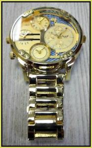 【送料無料】腕時計　ウォッチ＃タイムゾーンドレッシーロンドンmen039;s large oversized 4 time zone ny london round gold dressy wrist watch 59mm