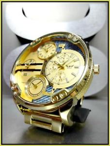 【送料無料】腕時計　ウォッチ＃タイムゾーンドレッシーロンドンmen039;s large oversized 4 time zone ny london round gold dressy wrist watch 59mm