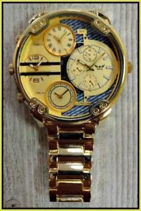 【送料無料】腕時計　ウォッチ＃タイムゾーンドレッシーロンドンmen039;s large oversized 4 time zone ny london round gold dressy wrist watch 59mm