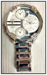 【送料無料】腕時計　ウォッチタイムゾーンロンドンラウンドシルバードレッシーmens large oversized 4 time zones ny london round silver dressy wrist watch 59mm