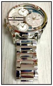 【送料無料】腕時計　ウォッチタイムゾーンロンドンラウンドシルバードレッシーmens large oversized 4 time zones ny london round silver dressy wrist watch 59mm