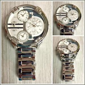 【送料無料】腕時計　ウォッチタイムゾーンロンドンラウンドシルバードレッシーmens large oversized 4 time zones ny london round silver dressy wrist watch 59mm