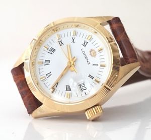 【送料無料】リューズココナッツストラップイエローゴールドウォッチlorenz orologio nuovo oro giallo 18 kt con data corona a vite cinturino cocco