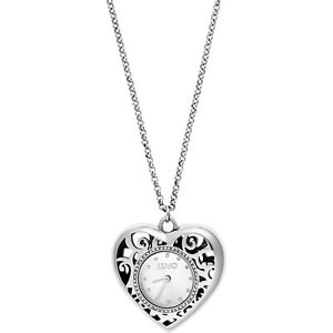 【送料無料】クロックリュジョネックレスorologio liu jo donna tlj1201a heart acciaio silver bianco cristalli collana