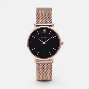 【送料無料】クロックメッシュピンクゴールドミリブラックレディースローズorologio cluse cl30016 minuit donna rose mesh cassa oro rosa 33mm ladies nero