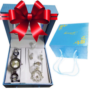 【送料無料】ボックスリングイヤリングネックレスラウンドクロックset parure anello orecchini collana orologio tondo in metallo confezione regalo