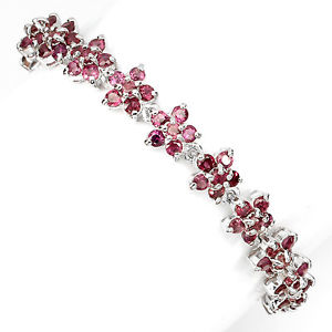 【送料無料】ブレスレット　アクセサリ—　スターリングシルバーブレスレットインチsterling silver 925 genuine rhodolite gemstone floral bracelet 712 inch