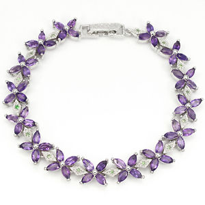 【送料無料】ブレスレット　アクセサリ—　スターリングシルバーアメジストブレスレットsterling silver 925 genuine amethyst amp; tsavorite gemstone floral bracelet 75 in