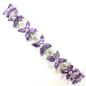 【送料無料】ブレスレット　アクセサリ—　スターリングシルバーアメジストブレスレットsterling silver 925 genuine amethyst amp; tsavorite gemstone floral bracelet 75 in