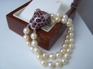 【送料無料】ブレスレット　アクセサリ—　ソリッドスターリングシルバーパールガーネットブレスレットmagnificent solid sterling silver leopard cat panther pearl garnet bracelet 7