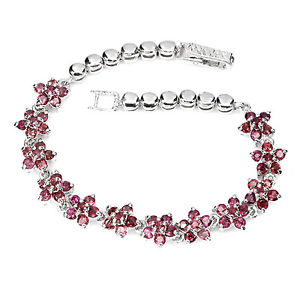 【送料無料】ブレスレット　アクセサリ—　スターリングシルバーブレスレットインチsterling silver 925 genuine rhodolite gemstone floral bracelet 712 inch