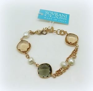 【送料無料】ブレスレット カフソブリンバラbracciale donna sovrani bijoux placcato oro rose cristalli e perle