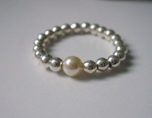 【送料無料】ブレスレット　スターリングシルバーパールストレッチリングアイロンビーズスタッキングリングボールsterling silver pearl stretch toe dito anello, stirare, impilamento anello palla