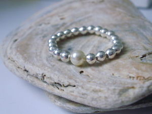 【送料無料】ブレスレット　スターリングシルバーパールストレッチリングアイロンビーズスタッキングリングボールsterling silver pearl stretch toe dito anello, stirare, impilamento anello palla