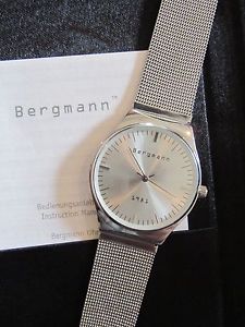 【送料無料】bergmann 1981 * im etui * rund * herren quarz uhr * edelstahl * selten rar neu