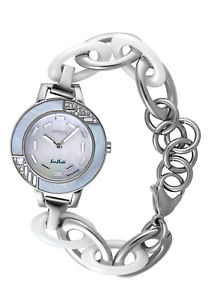 【送料無料】moog paris montre femme avec cadran blanc, elments swarovski, bracelet argent