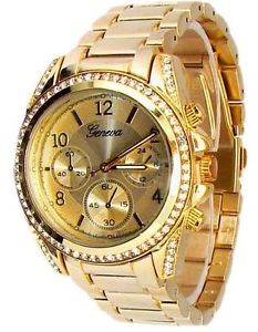 【送料無料】 gold geneva watch crystal bezel womens fashion bracelet oversized 【送料無料】 gold geneva watch crystal bezel womens fashion bracelet oversized