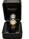【送料無料】monduwomens goldsilver finish round case links analog quartz watch