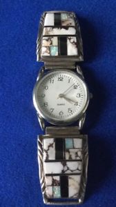 【送料無料】native american navajo silver multi gemstone watch signed by r francisco