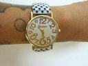 yzmontre fantaisie originale bracelet mtal lastique blanc pois noirs pinup retro