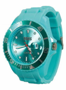 【送料無料】qbos silikon quartz herrenuhr mit datumsanzeige in trkis uhr neu