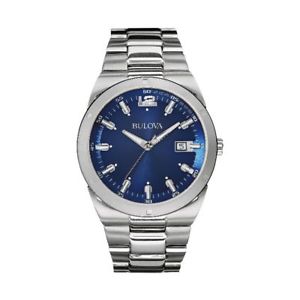【送料無料】orologio solo tempo uomo bulova 96b220 cassa acciaio quadrante blu data