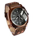 【送料無料】aviator 42mm pilots rose gold pvd military date quartz brown studs strap watch