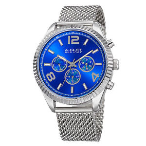 【送料無料】mens august steiner as8196ssbu two time zone date tachymeter steel mesh watch