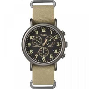 【送料無料】orologio timex weekender tw2p85200 chrono tessuto beige nero indiglo vintage