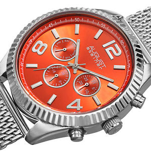 【送料無料】mens august steiner as8196or two time zone date tachymeter mesh bracelet watch