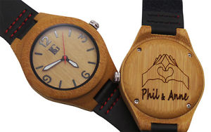 【送料無料】engraved wooden watch personalised custom engraving option luxury leather