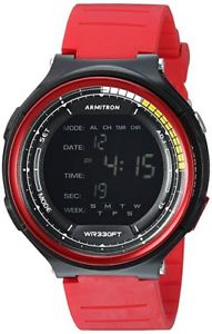 【送料無料】armitron mens red resin digital watch, 100 meter wr, chronograph, 408418red