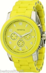 【送料無料】 geneva yellow silicone wrapped metal chronograph watch