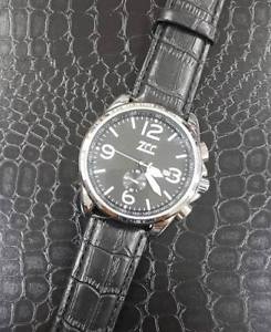 【送料無料】ds orologio polso zcc uomo silver automatico data cinturino pelle nero ner lac