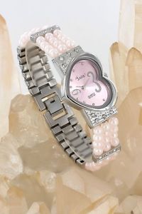 【送料無料】orologio donna bracciale in acciaio sole con perle a0481