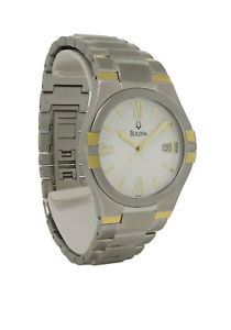 【送料無料】bulova 98h04 mens round white analog date roman numeral watch