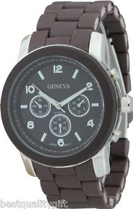 【送料無料】 geneva brown silicone wrapped metal chronograph watch