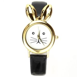 【送料無料】montre mignonne lapin bracelet noir cuir mymontre 【送料無料】montre mignonne lapin bracelet noir cuir mymontre