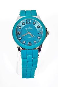 【送料無料】 angel star silver toneteal green silicone wrapped watch