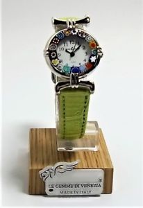 【送料無料】orologio donna acciaio pelle watch in vetro di murano murrina millefiori