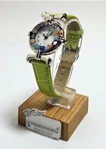 【送料無料】orologio donna acciaio pelle watch in vetro di murano murrina millefiori