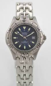 【送料無料】sierra club mens blue stainless silver steel date water resist 30m quartz watch
