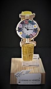 【送料無料】orologio donna dorato pelle giallo scuro in vetro di murano murrina millefiori 【送料無料】orologio donna dorato pelle giallo scuro in vetro di murano murrina millefiori