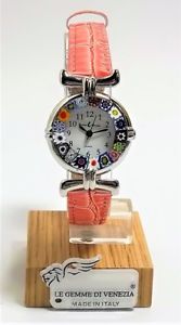 【送料無料】orologio donna acciaio pelle watch in vetro di murano murrina millefiori