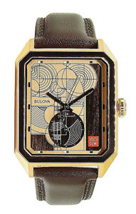 【送料無料】bulova mens frank lloyd wright rose gold stainless steelleather watch 97a135