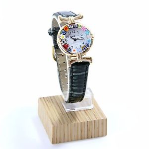 【送料無料】orologio donna dorato pelle watch in vetro di murano murrina millefiori