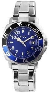 【送料無料】4you herrenuhr blau schwarz silber analog datum edelstahl quarz x250008001